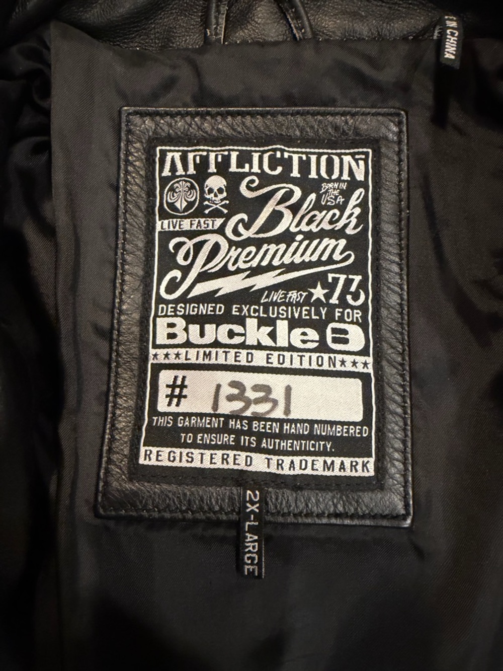 Affliction Black Leather Jacket with Embroidered Cross Back Detail NWOT Size 2XL - Picture 9 of 12